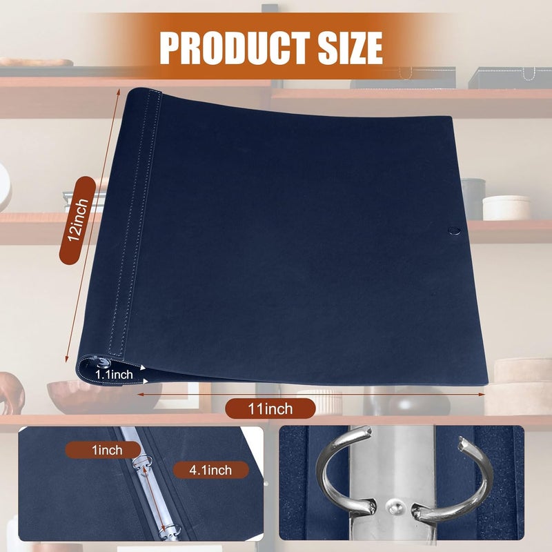 Teling 1 Pcs Leather 3 Ring Binder Holds 8.5 x 11 Inch Paper Binder Organizer Vintage Faux Leather Portfolio Folder Planner for Office Home Document Photo Diary Supplies (Navy Blue) - Image 2